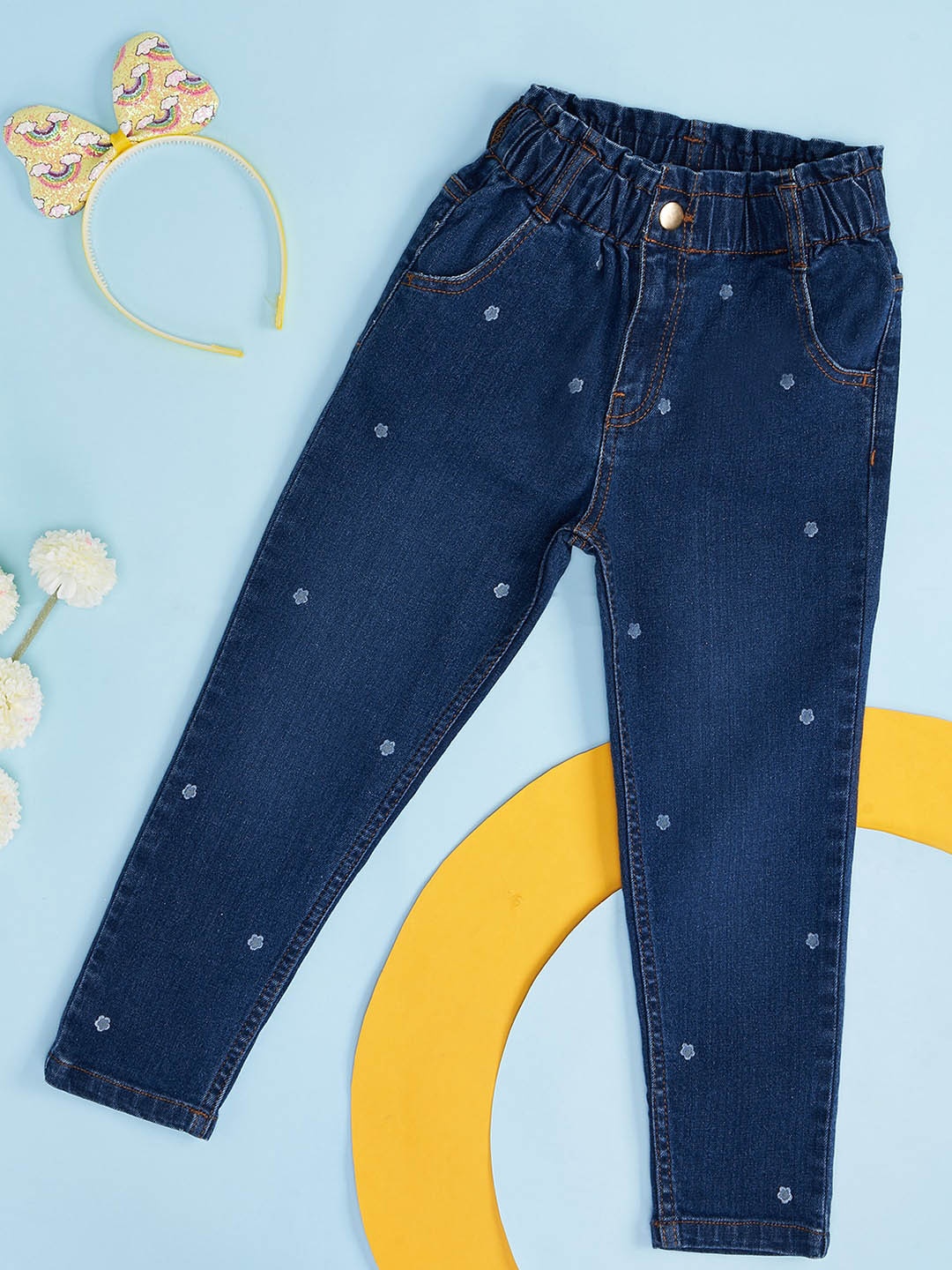 

Pantaloons Junior Girls Printed Cotton Cropped Jeans, Blue