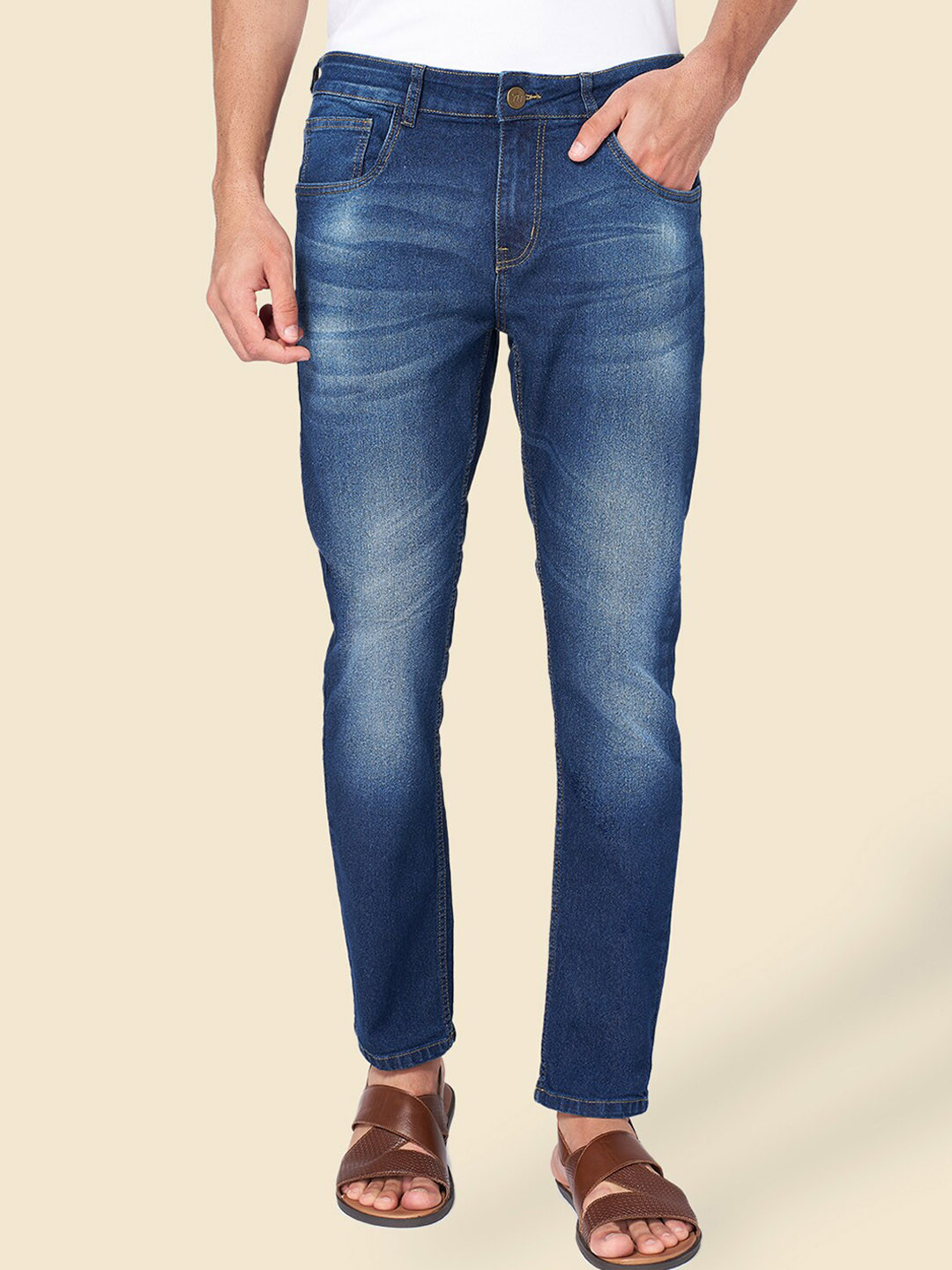 

YU by Pantaloons Men Mid-Rise Tapered Fit Heavy Fade Jeans, Blue