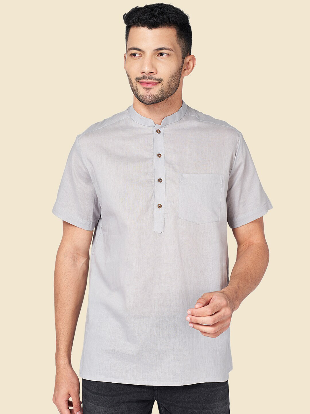 

YU by Pantaloons Mandarin Collar Straight Kurta, Grey