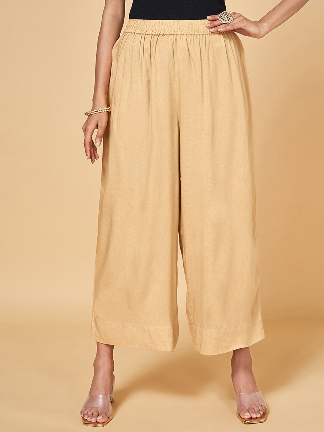RANGMANCH BY PANTALOONS Women Flared Ethnic Palazzos, Gold