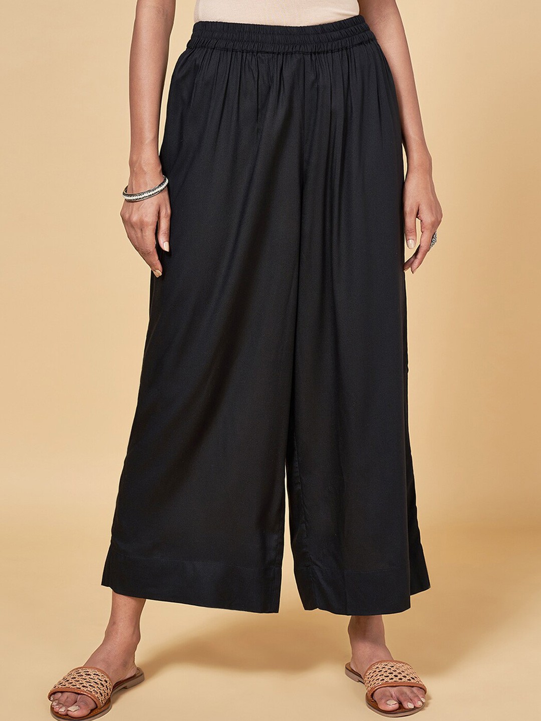 

RANGMANCH BY PANTALOONS Women Flared Ethnic Palazzos, Black