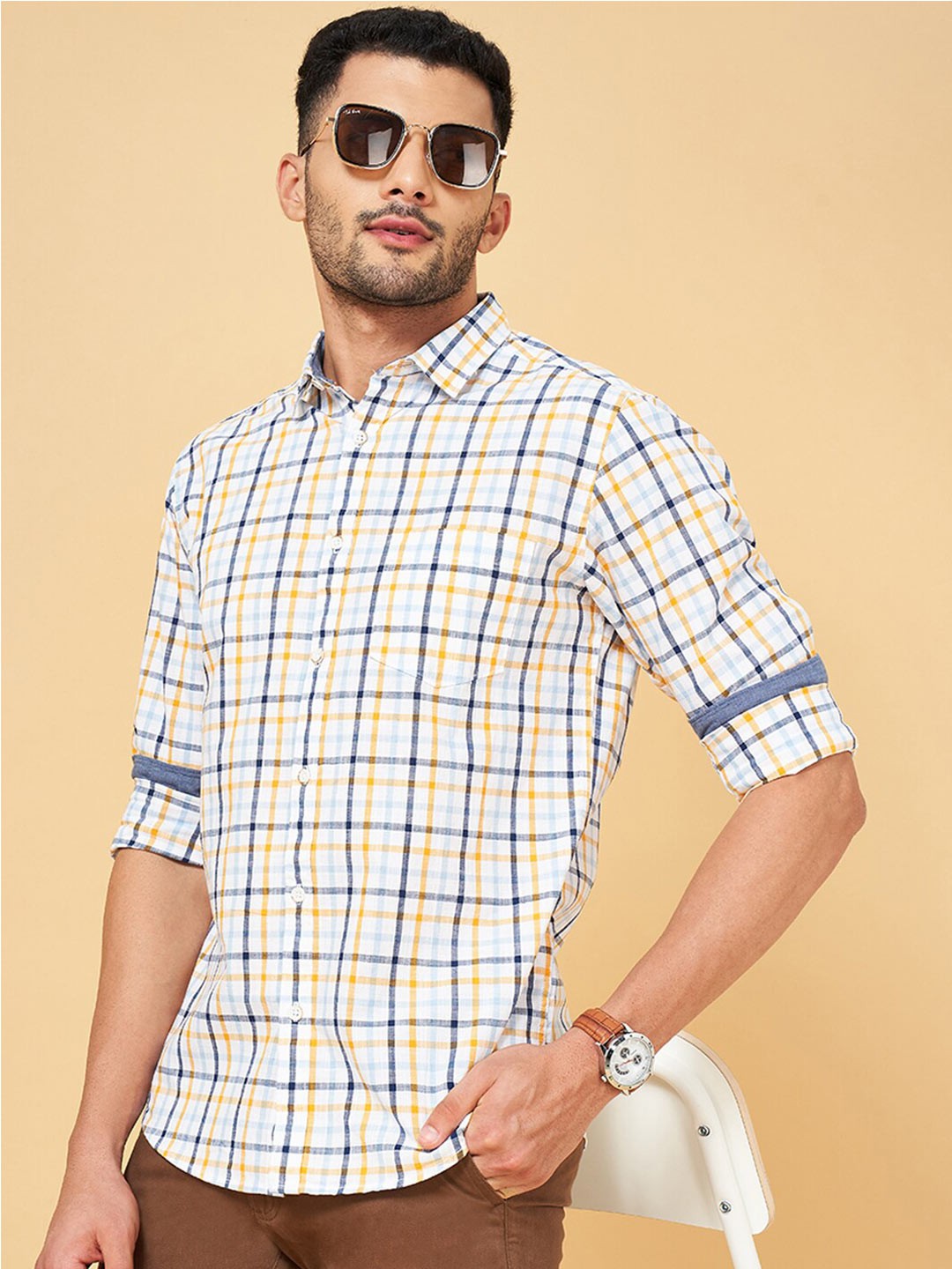 

BYFORD by Pantaloons Slim Fit Tartan Checked Cotton Casual Shirt, White