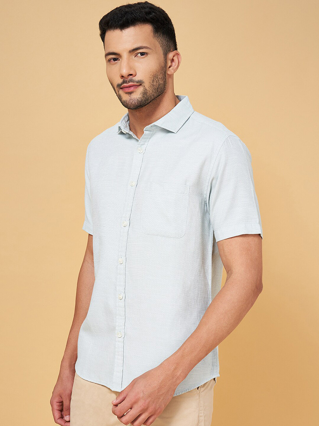 

BYFORD by Pantaloons Slim Fit Spread Collar Cotton Casual Shirt, Blue