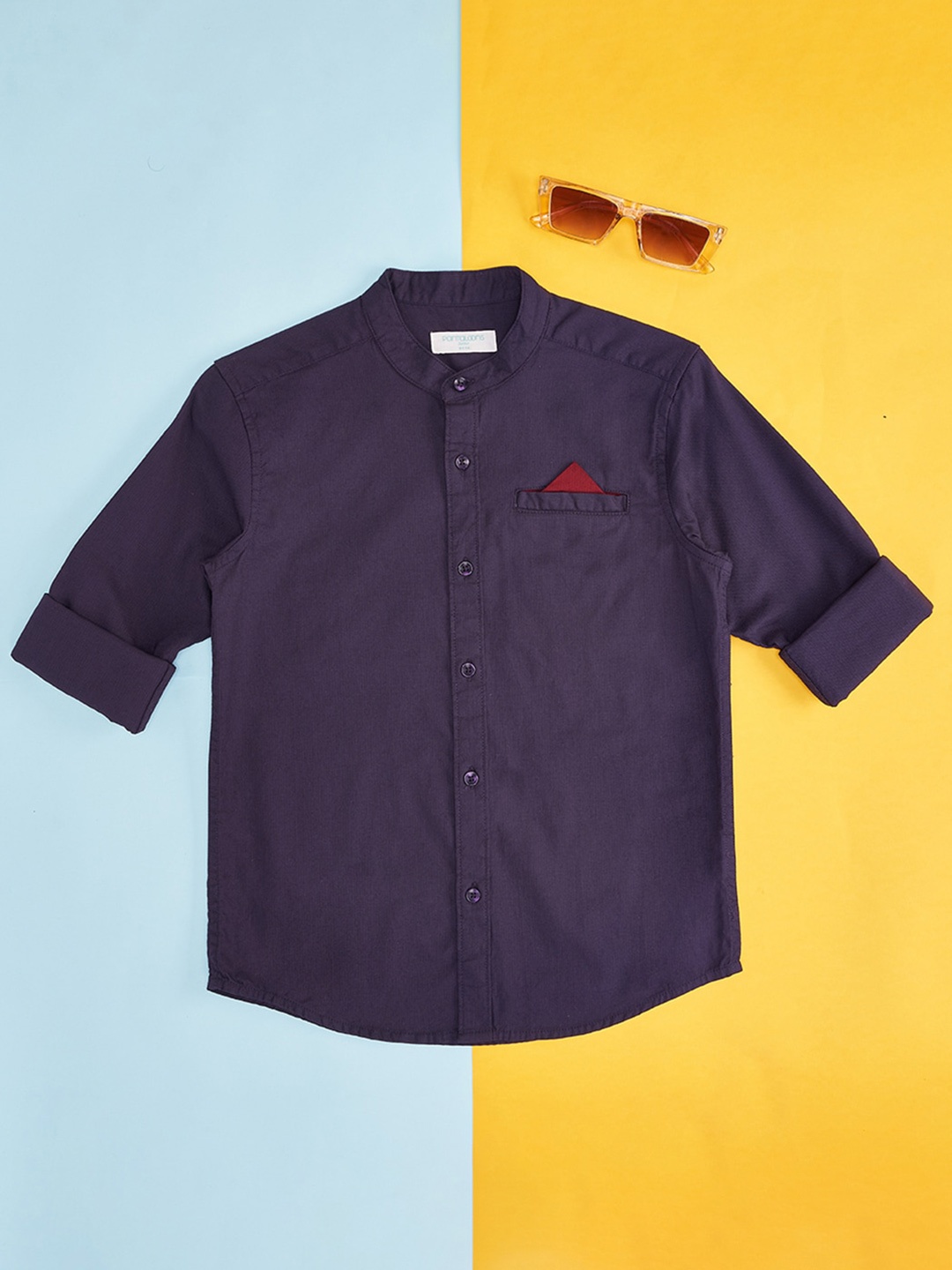 

Pantaloons Junior Boys Mandarin Collar Cotton Party Shirt, Purple