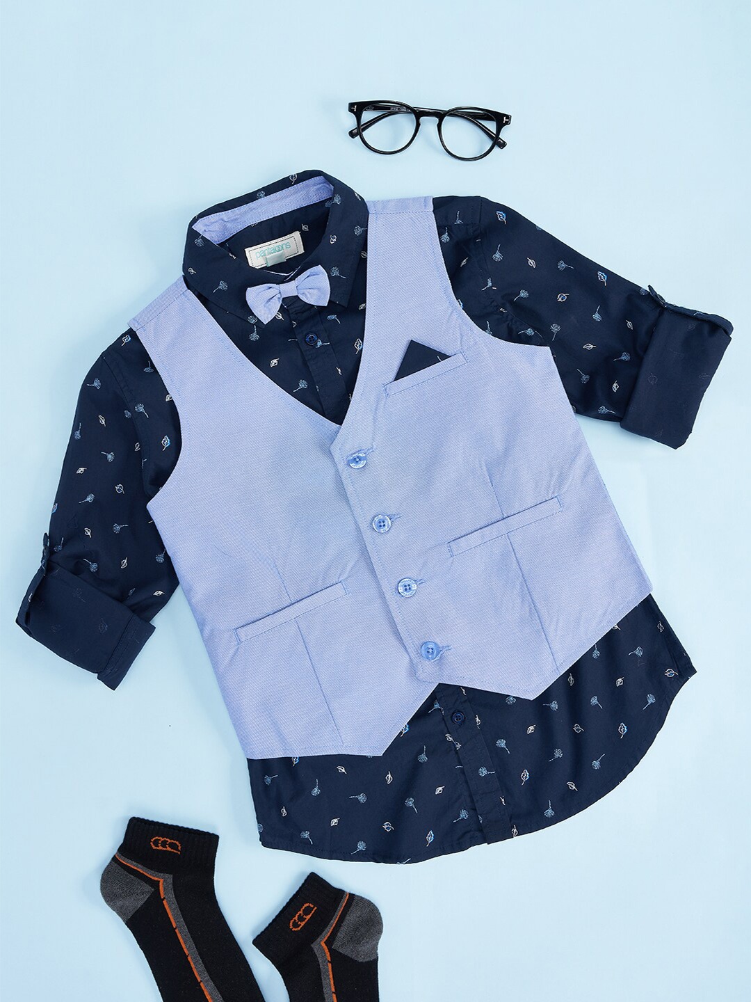 Pantaloons Junior Boys Conversational Printed Cotton Party Shirt, Navy blue