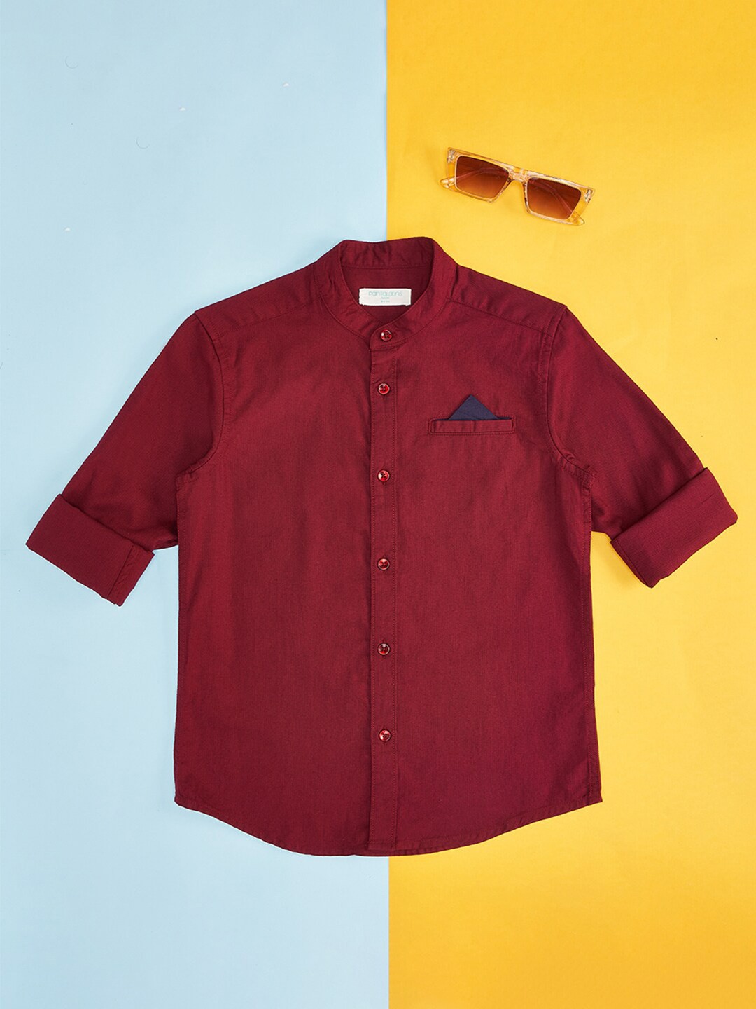 

Pantaloons Junior Boys Mandarin Collar Cotton Party Shirt, Maroon