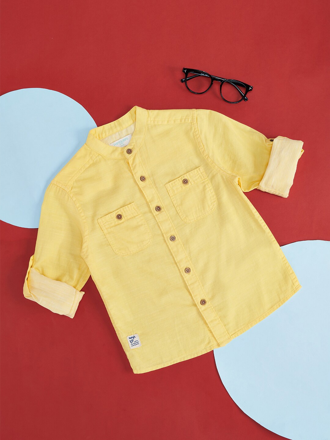 

Pantaloons Junior Boys Mandarin Collar Roll-Up Sleeves Cotton Casual Shirt, Yellow