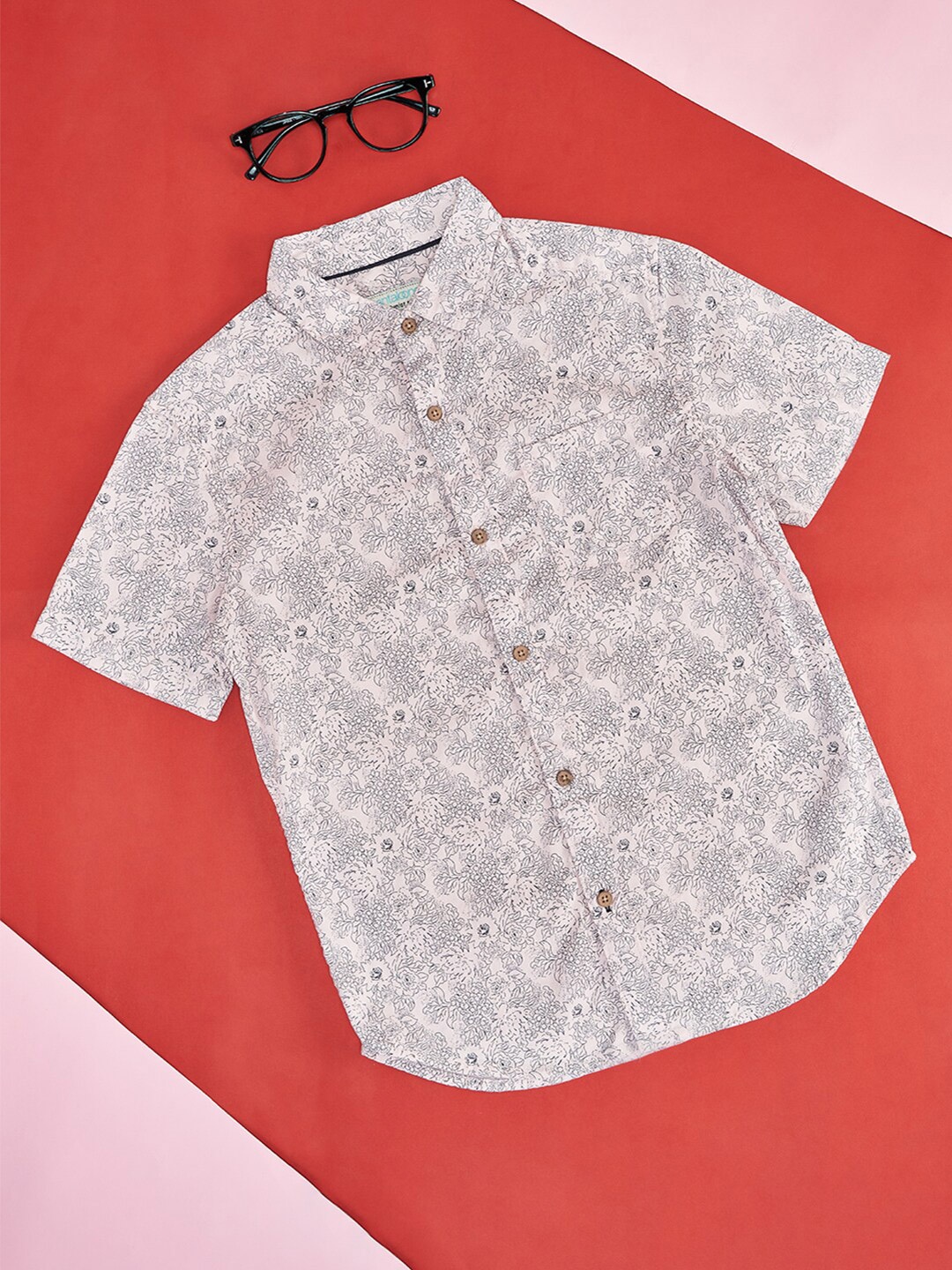 Pantaloons Junior Boys Floral Printed Cotton Casual Shirt, Pink