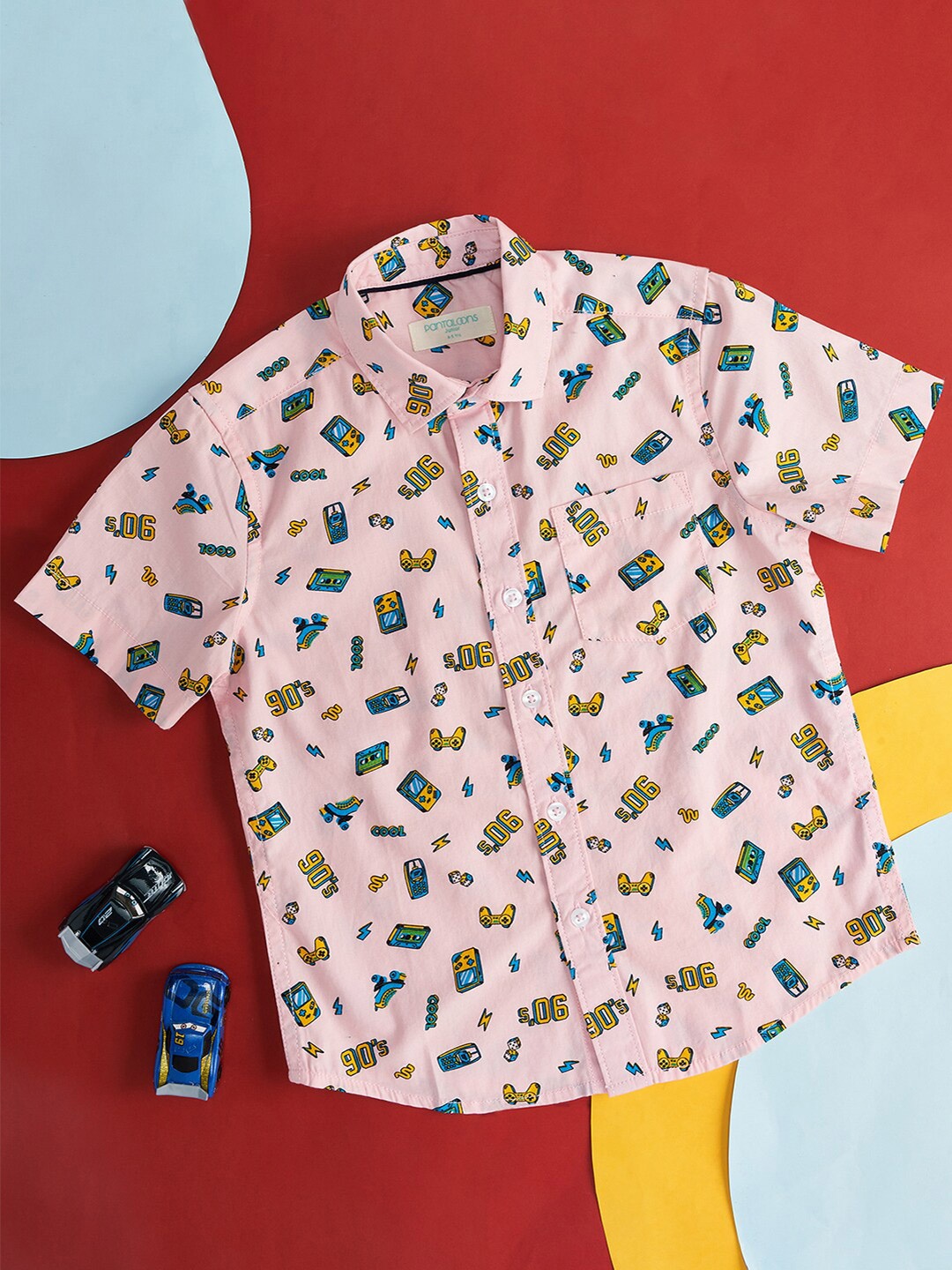 

Pantaloons Junior Boys Conversational Printed Cotton Casual Shirt, Pink