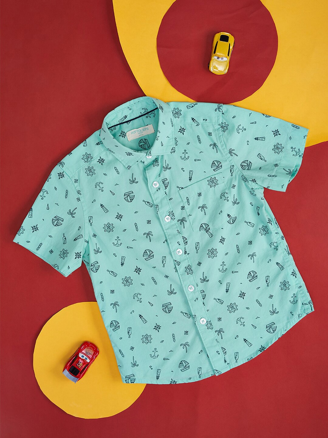 

Pantaloons Junior Boys Conversational Printed Cotton Casual Shirt, Green