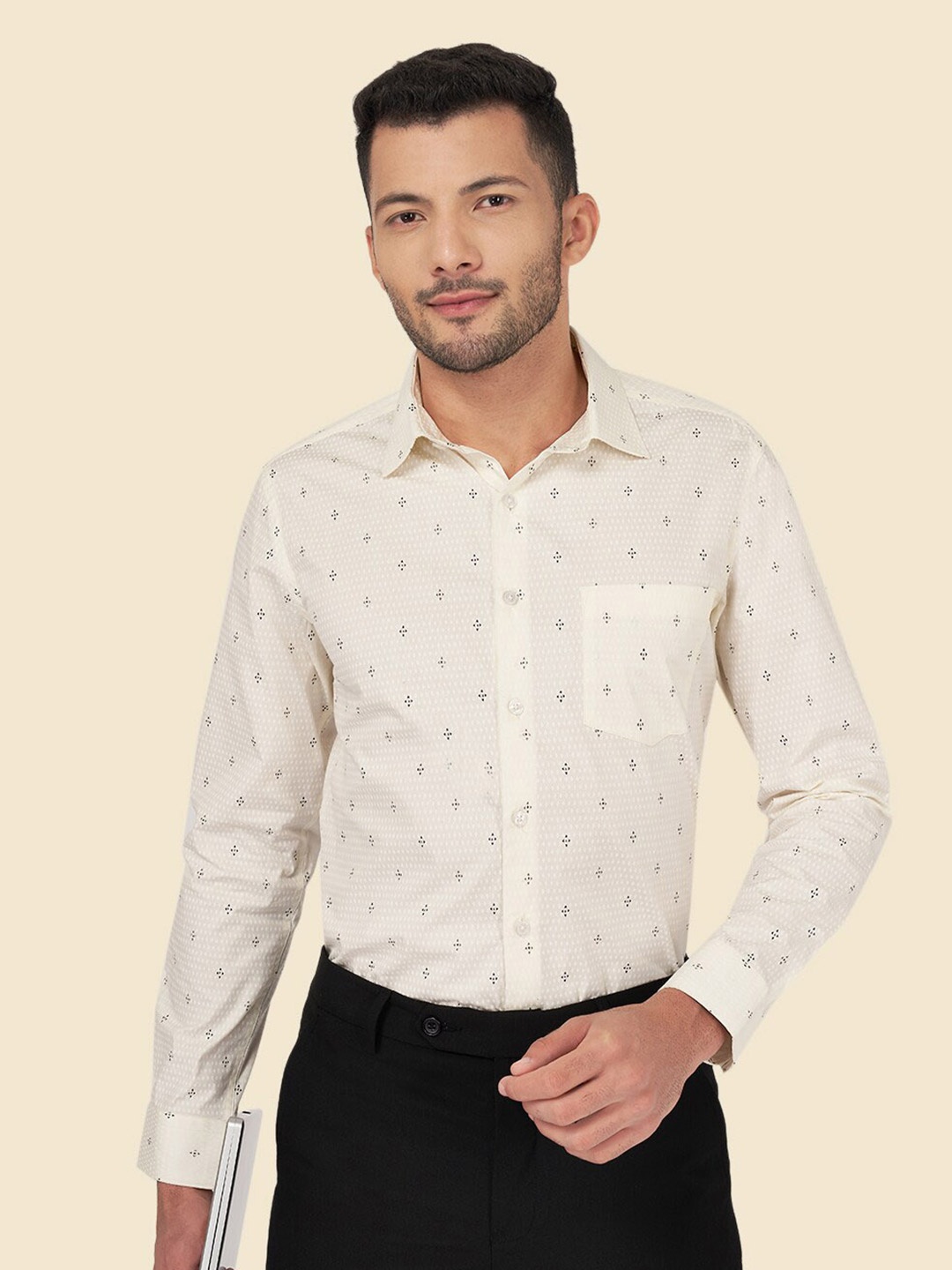 

YU by Pantaloons Slim Fit Printed Cotton Casual Shirt, Off white