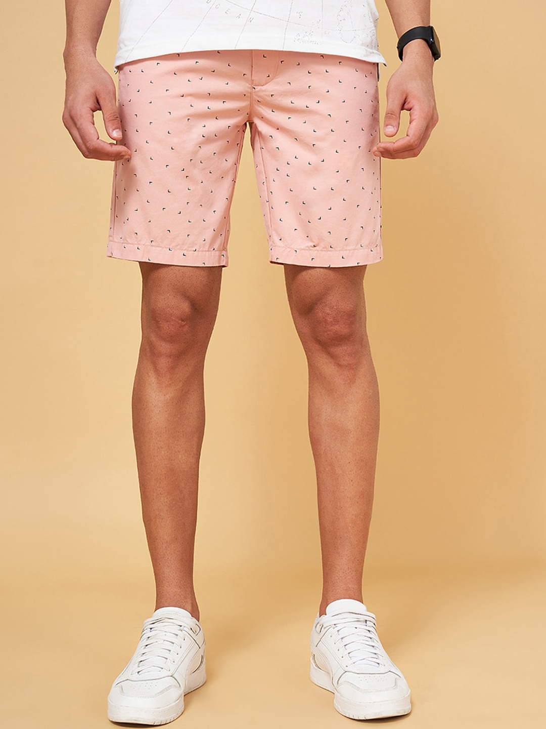 

BYFORD by Pantaloons Men Mid-Rise Conversational Printed Slim Fit Shorts, Pink