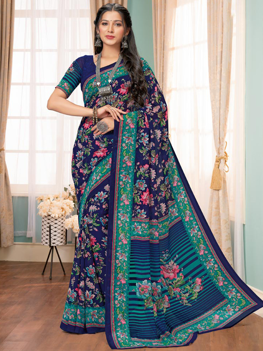 

Vishal Prints Floral Printed Saree, Blue