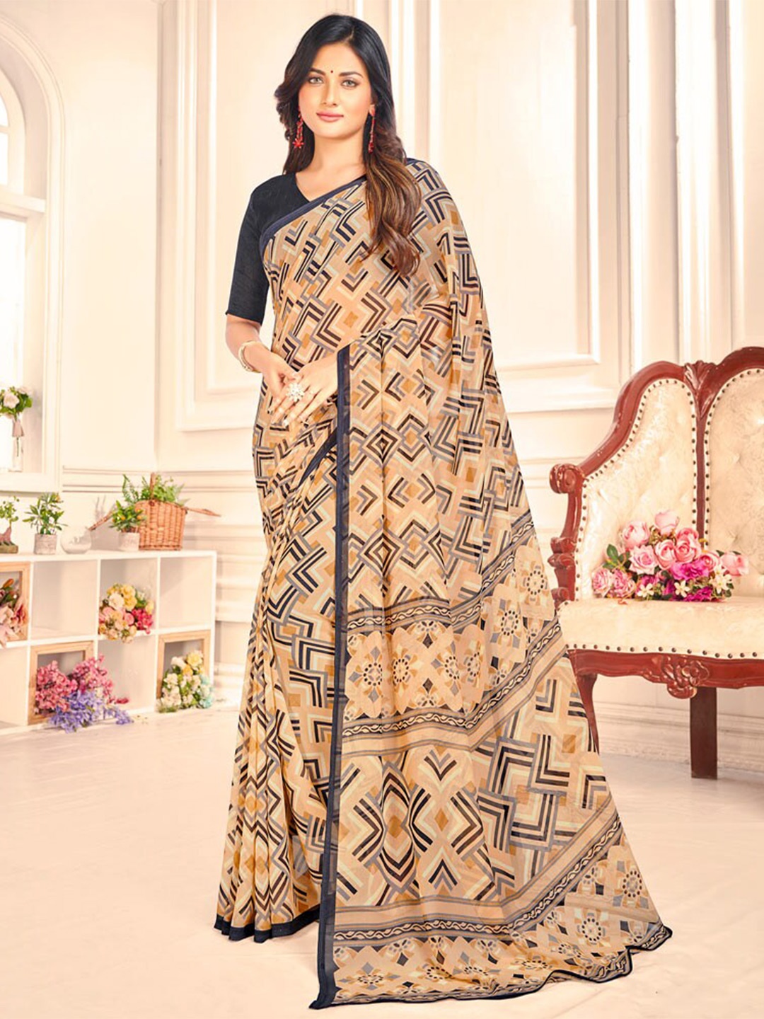 

Vishal Prints Geometric Printed Saree, Brown