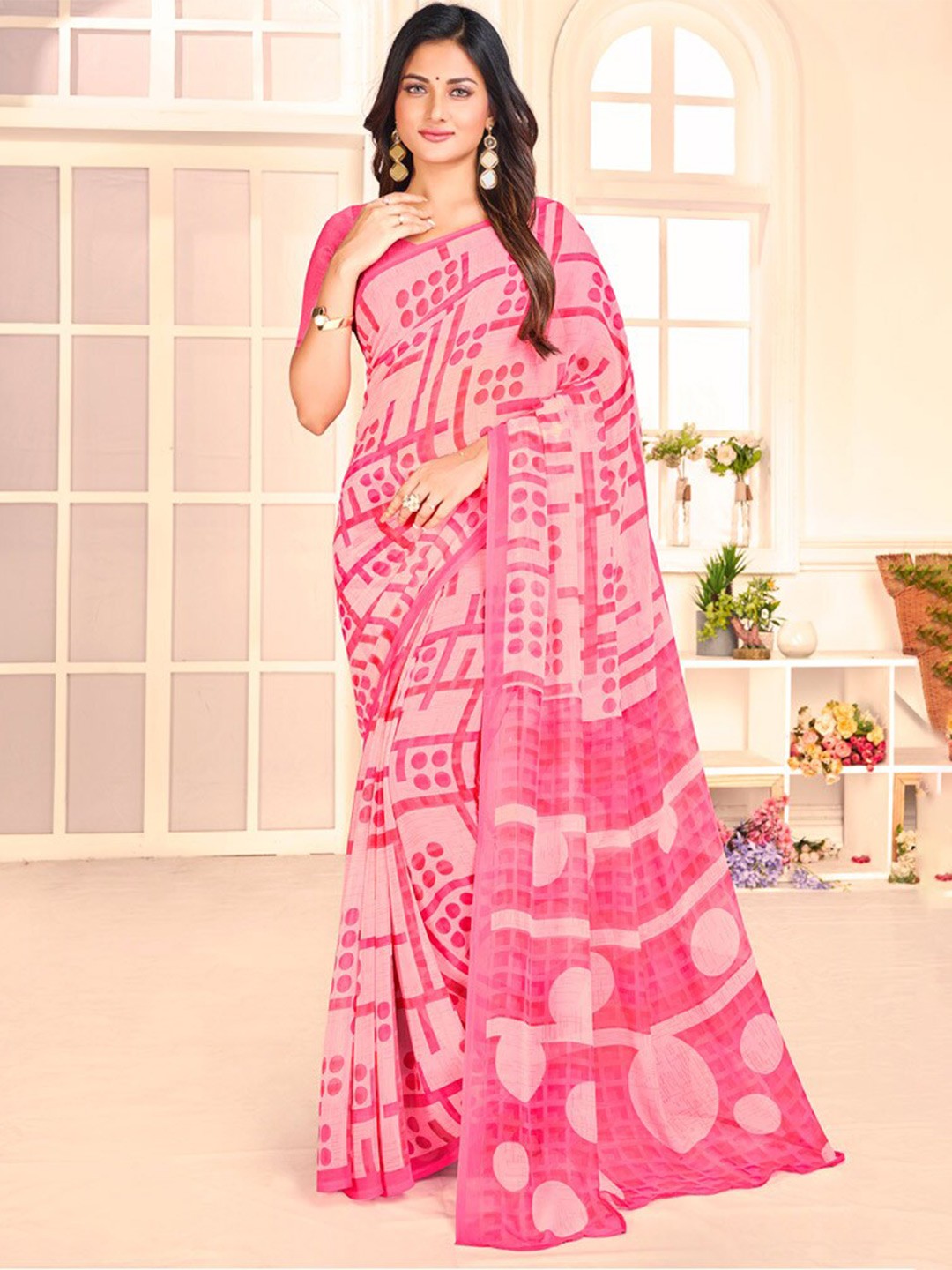 

Vishal Prints Geometric Printed Saree, Pink