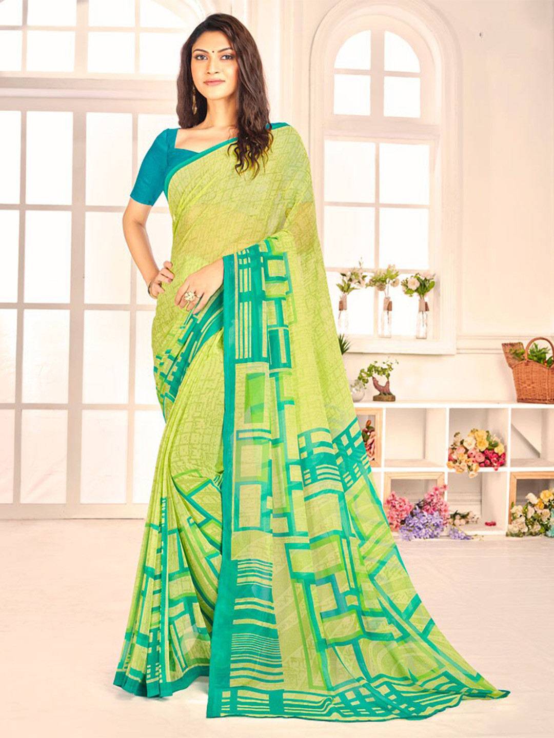 

Vishal Prints Geometric Printed Georgette Saree, Yellow