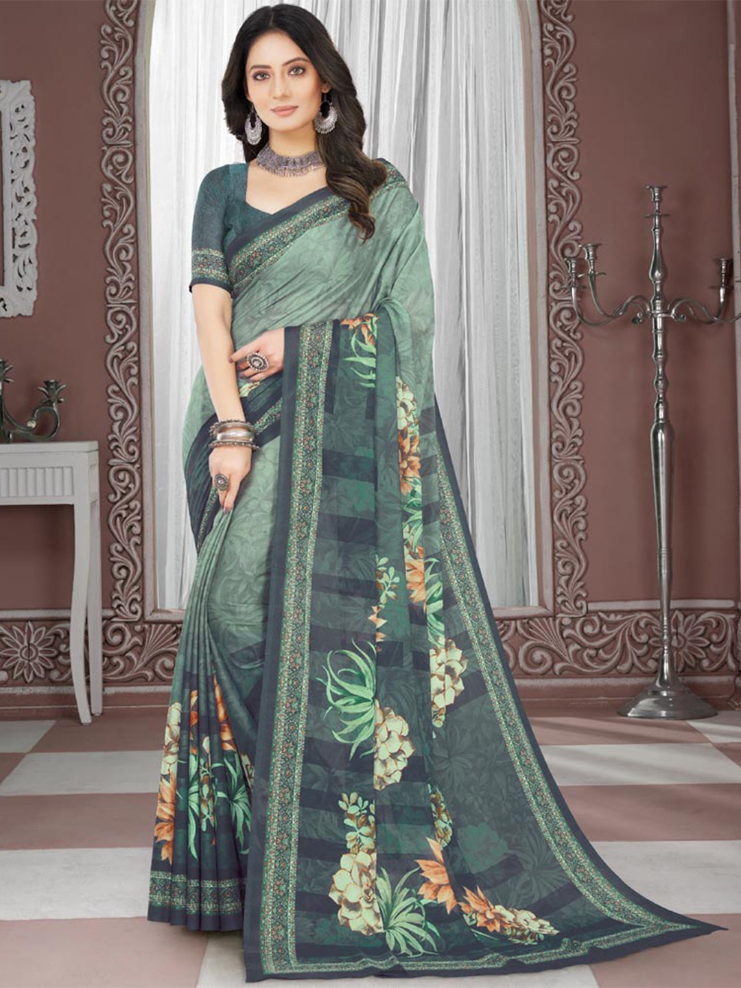 

Vishal Prints Floral Printed Crepe Saree, Grey