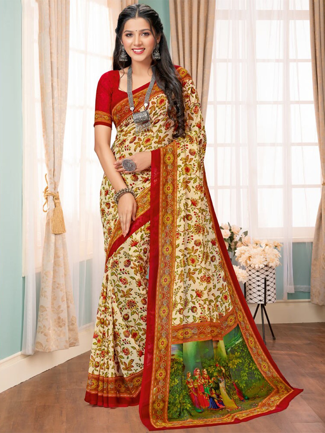 

Vishal Prints Floral Printed Saree, Peach
