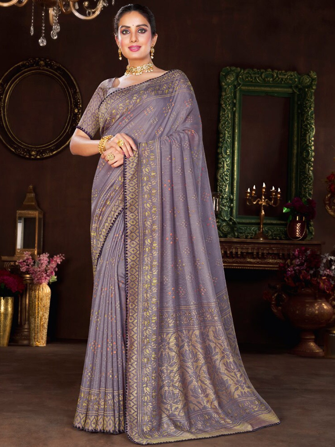 Vishal Prints Ethnic Motifs Printed Saree, Mauve