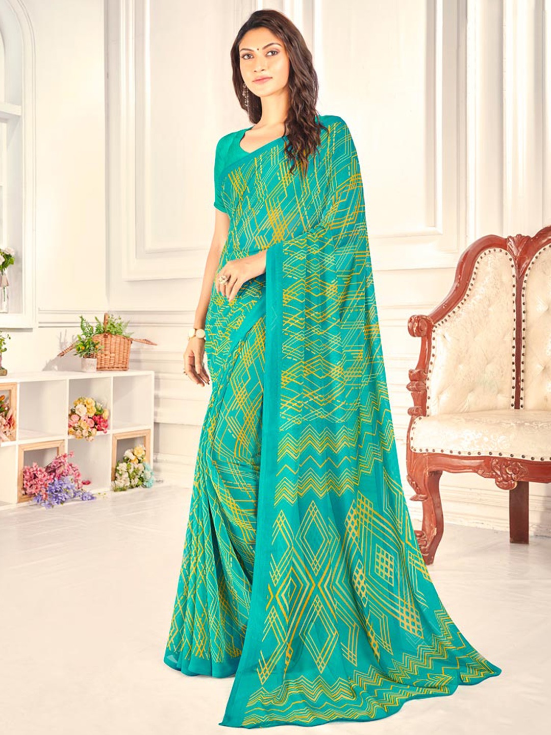 

Vishal Prints Geometric Printed Saree, Blue