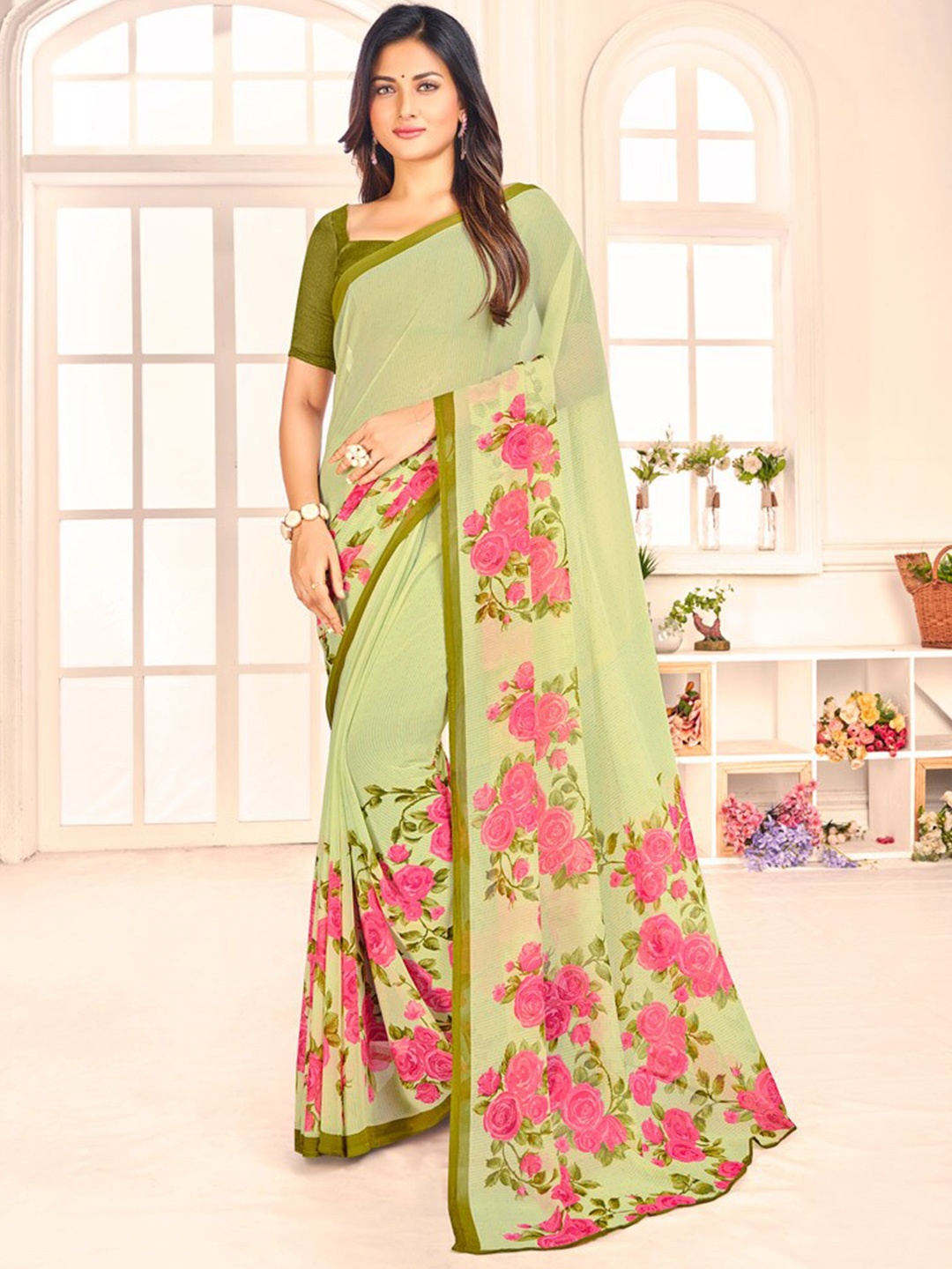

Vishal Prints Floral Printed Saree, Green