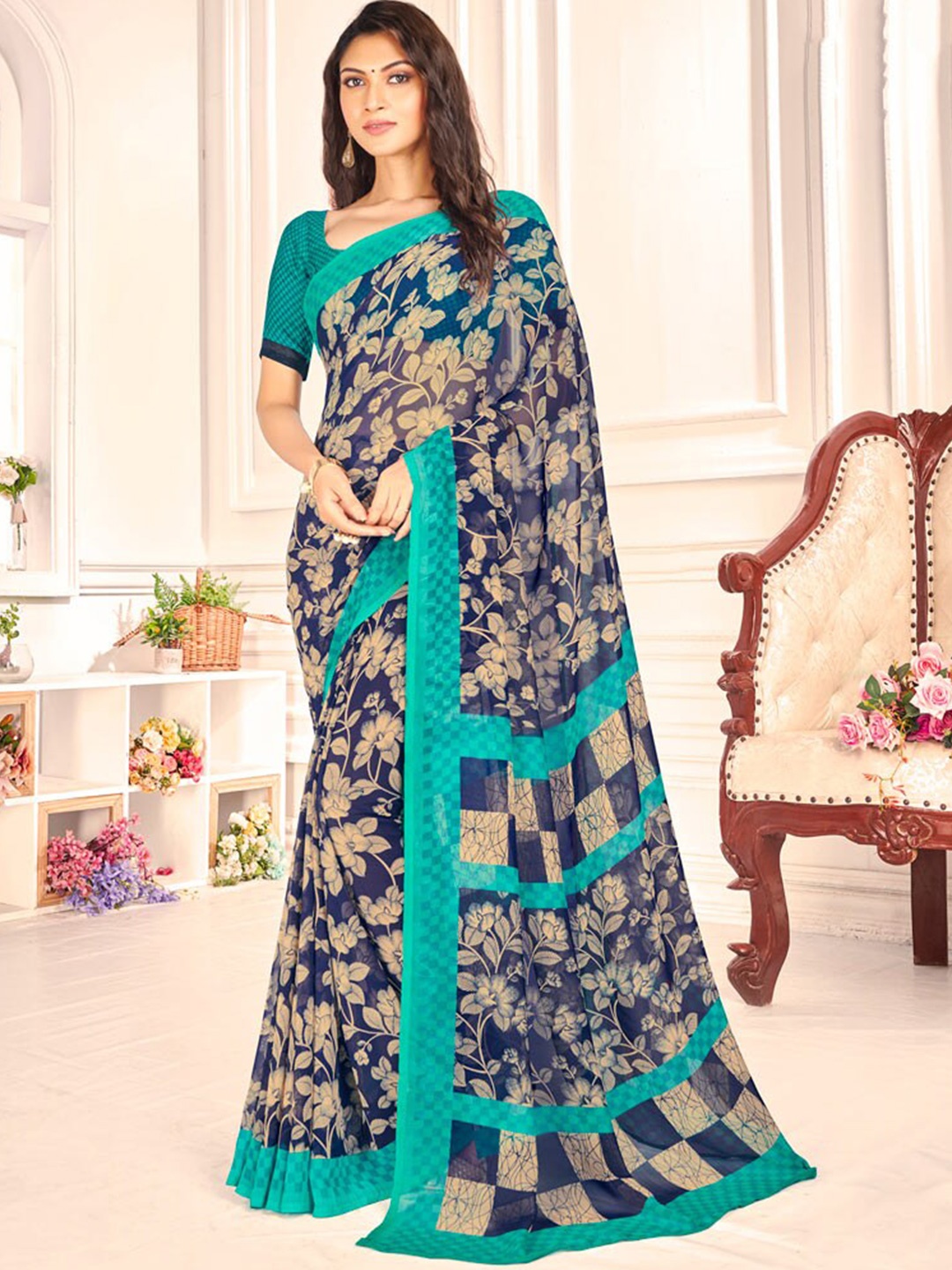 

Vishal Prints Floral Printed Saree, Blue
