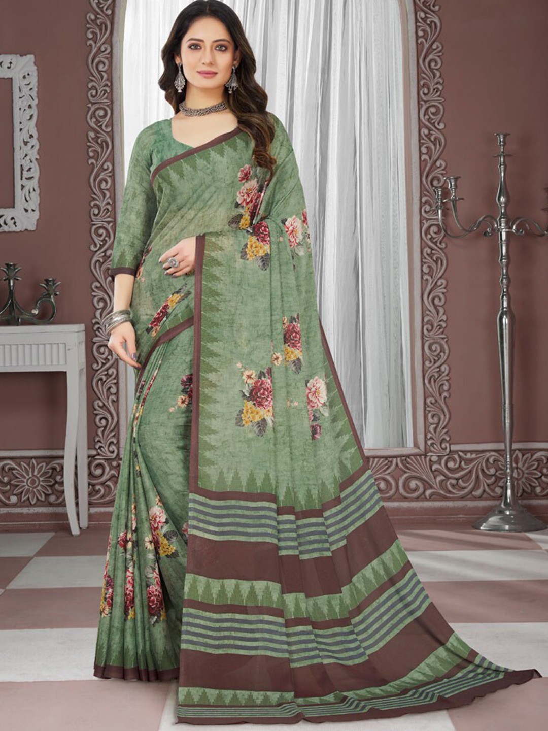 

Vishal Prints Floral Printed Crepe Saree, Green