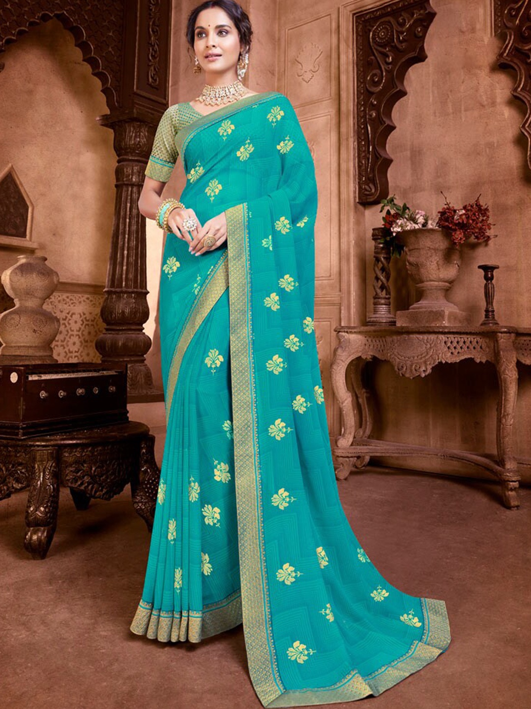 

Vishal Prints Floral Printed Saree, Blue