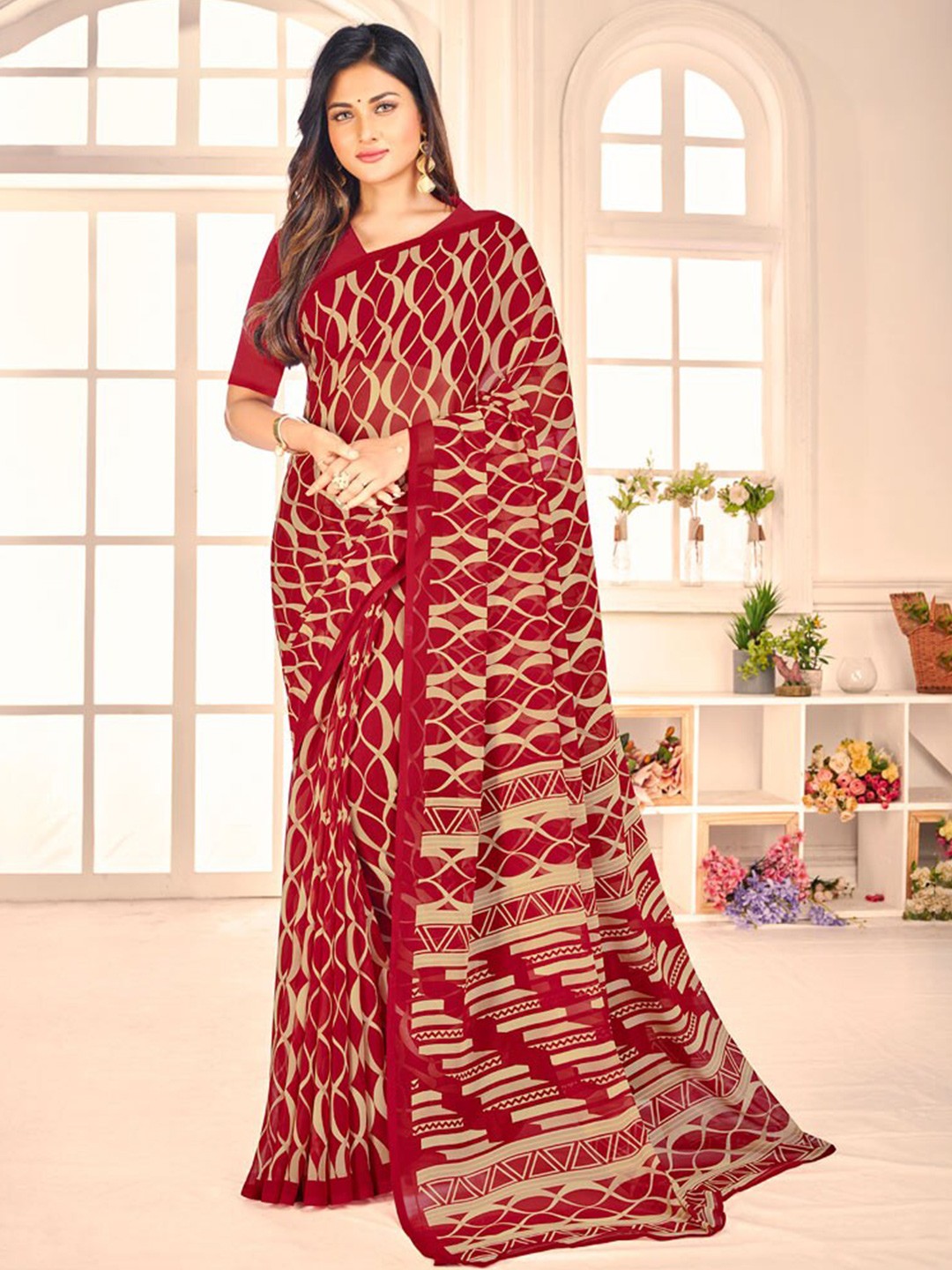 

Vishal Prints Ethnic Motifs Printed Saree, Maroon