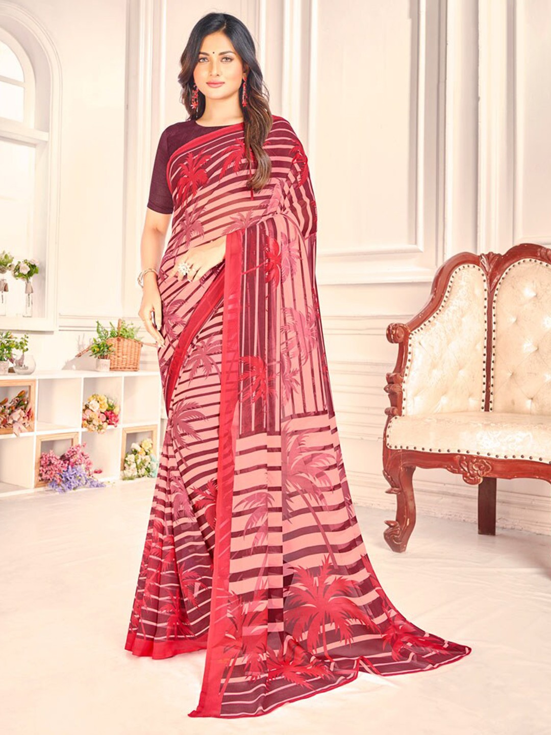 

Vishal Prints Floral Printed Saree, Pink