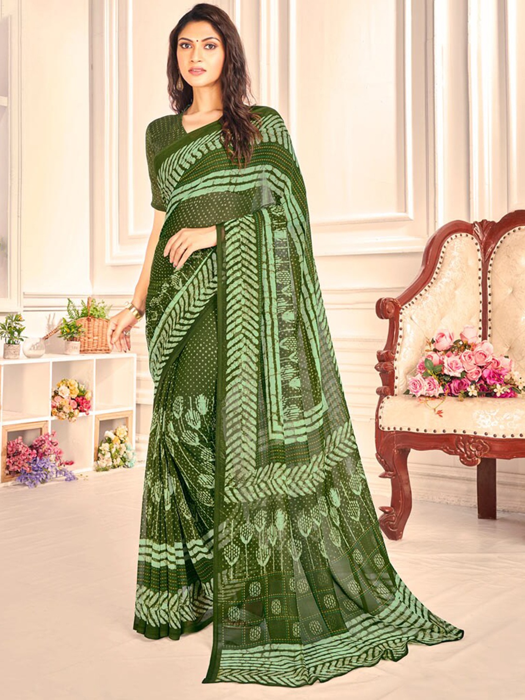 

Vishal Prints Floral Printed Saree, Green