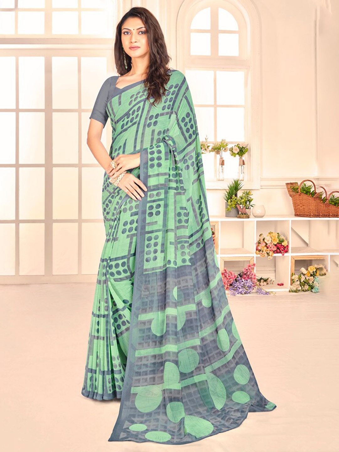 

Vishal Prints Georgette Printed Poly Georgette Saree, Green