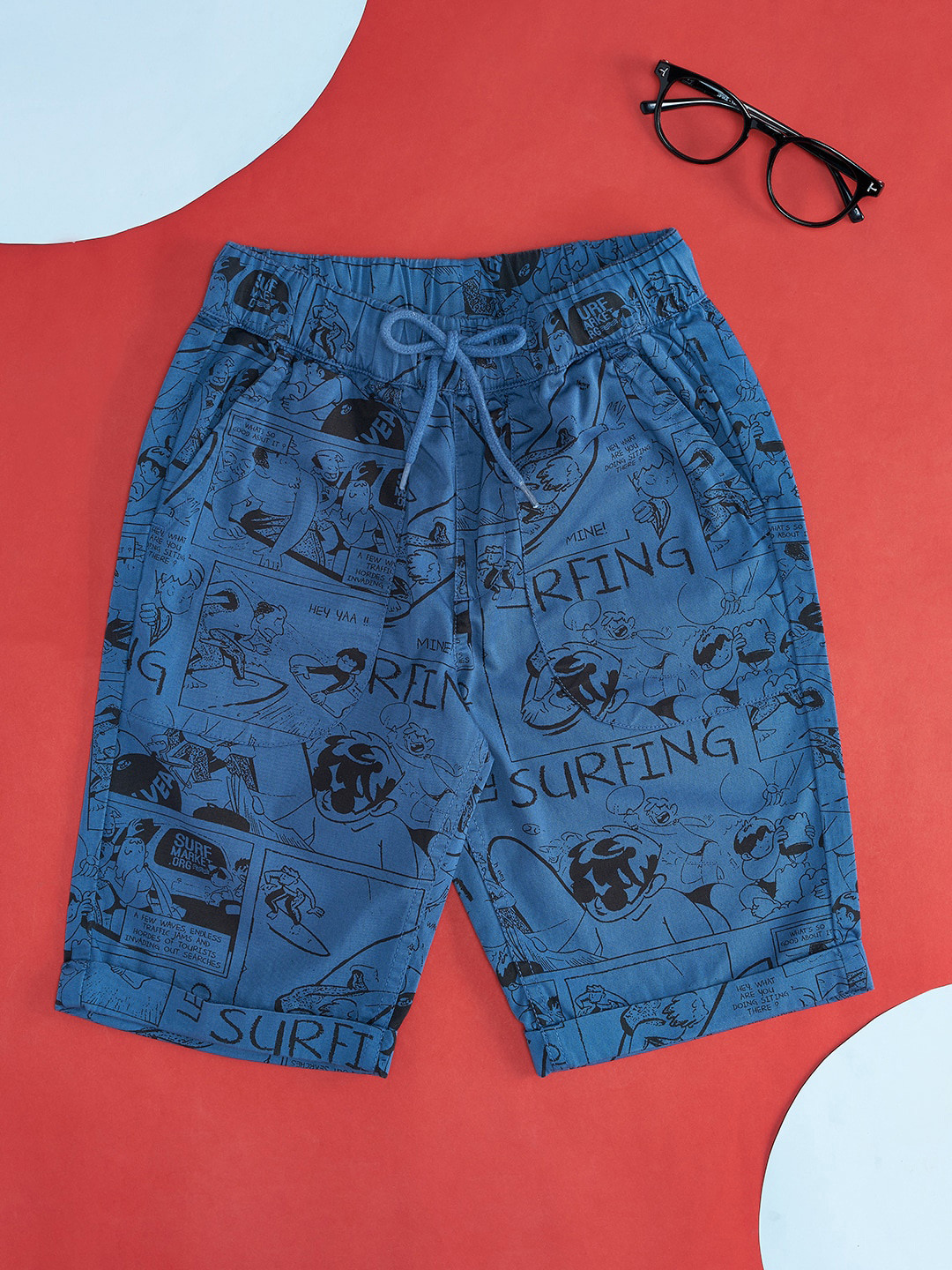 

Pantaloons Junior Boys Graphic Printed Cotton Shorts, Blue