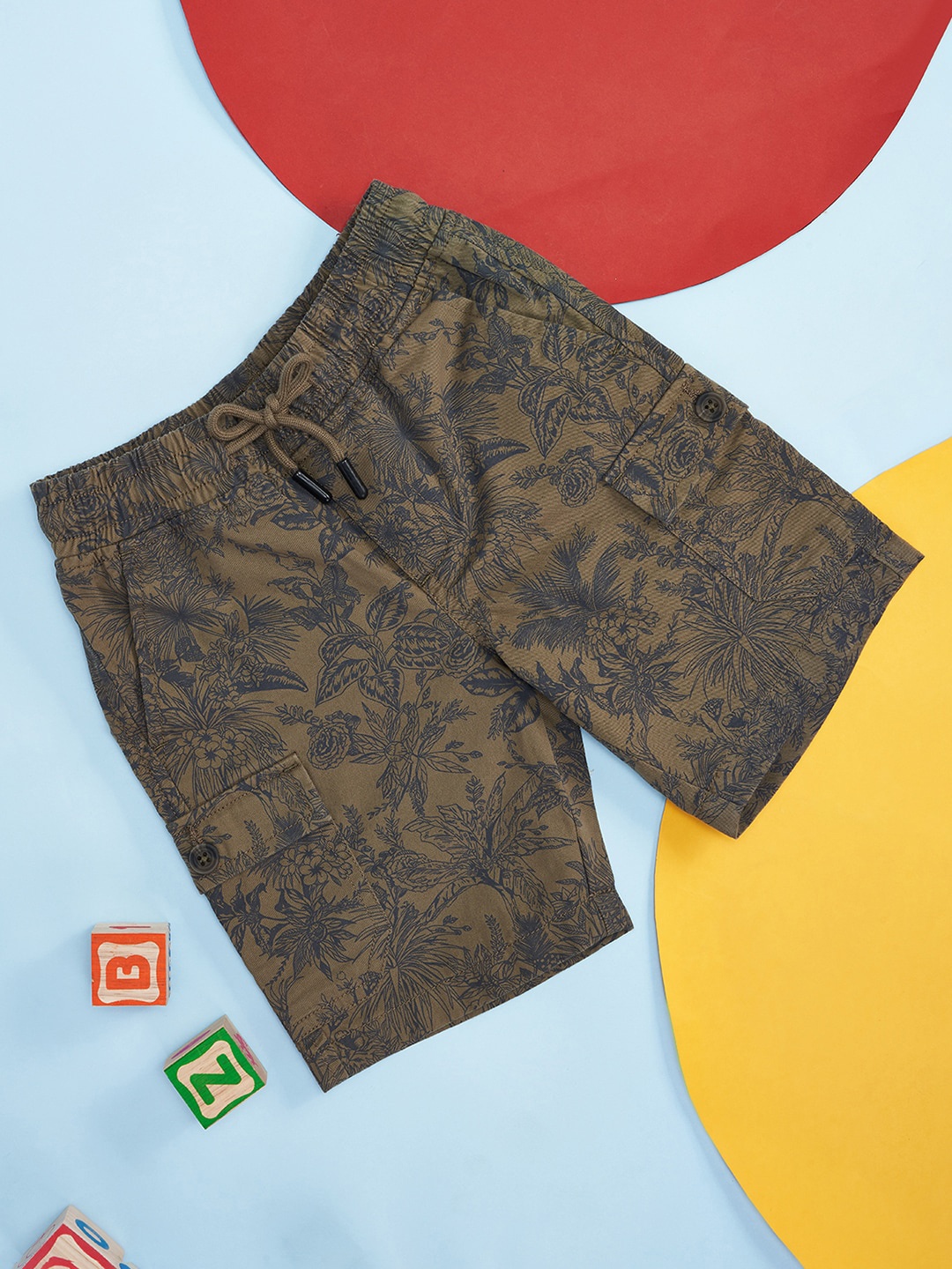 

Pantaloons Junior Boys Mid-Rise Floral Printed Casual Cotton Shorts, Olive