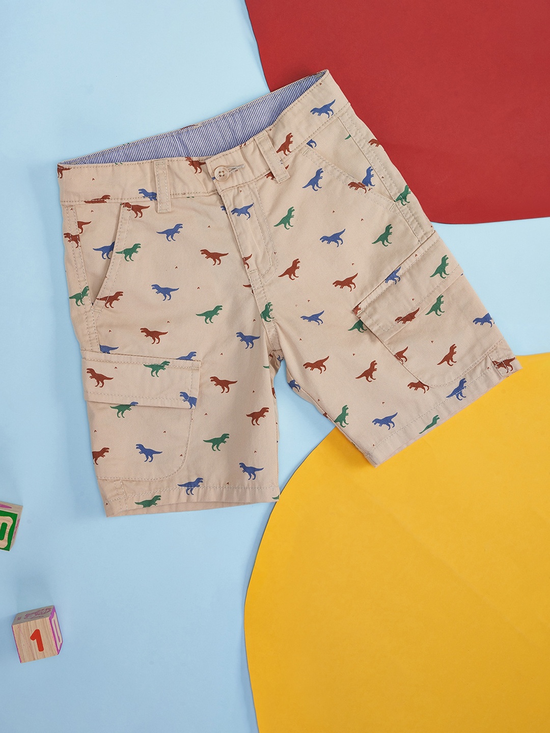 

Pantaloons Junior Boys Conversational Printed Cotton Cargo Shorts, Beige