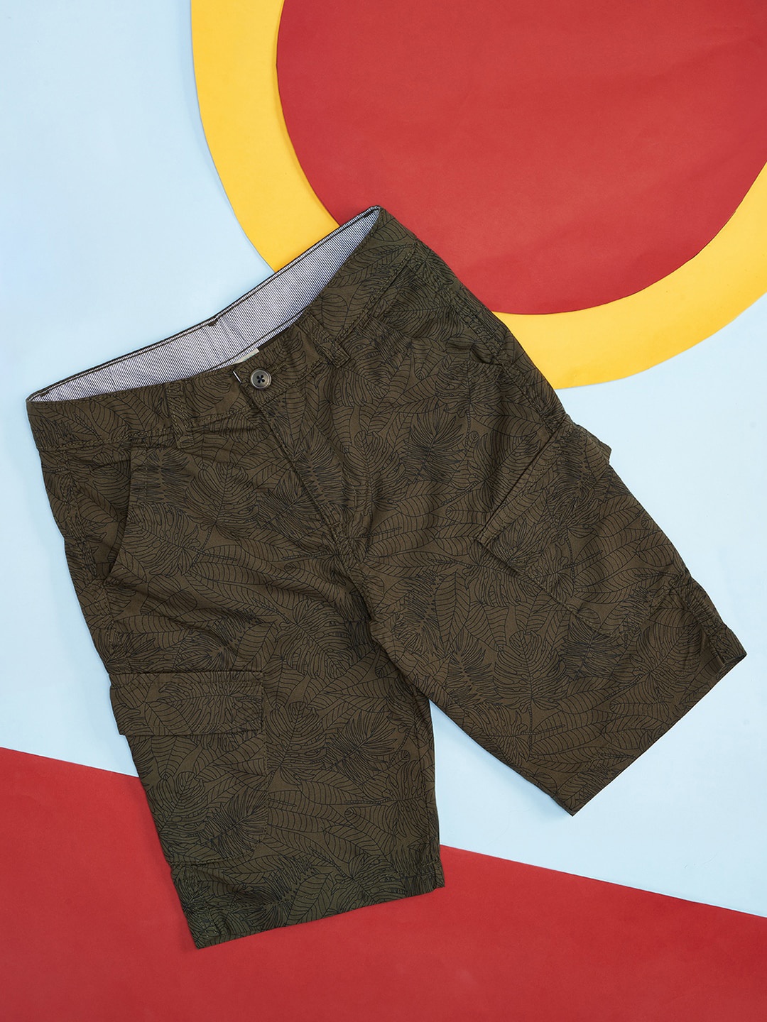 Pantaloons Junior Boys Tropical Printed Cotton Cargos Shorts, Olive