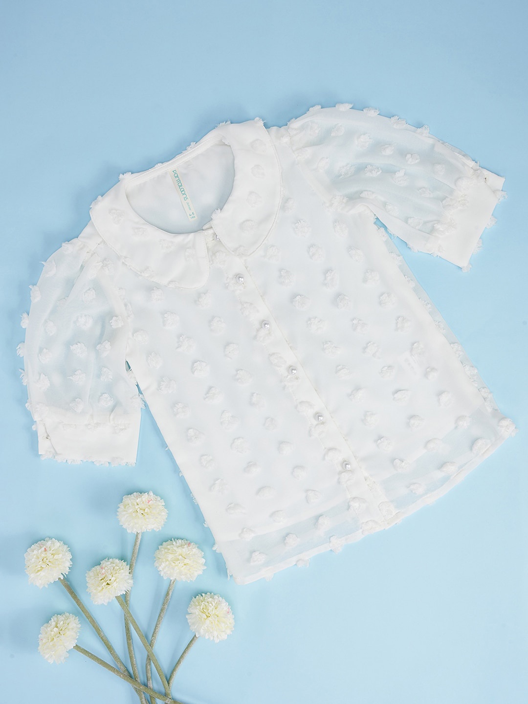 

Pantaloons Junior Girls Peter Pan Collar Puff Sleeves Cotton Rgular Top, Off white
