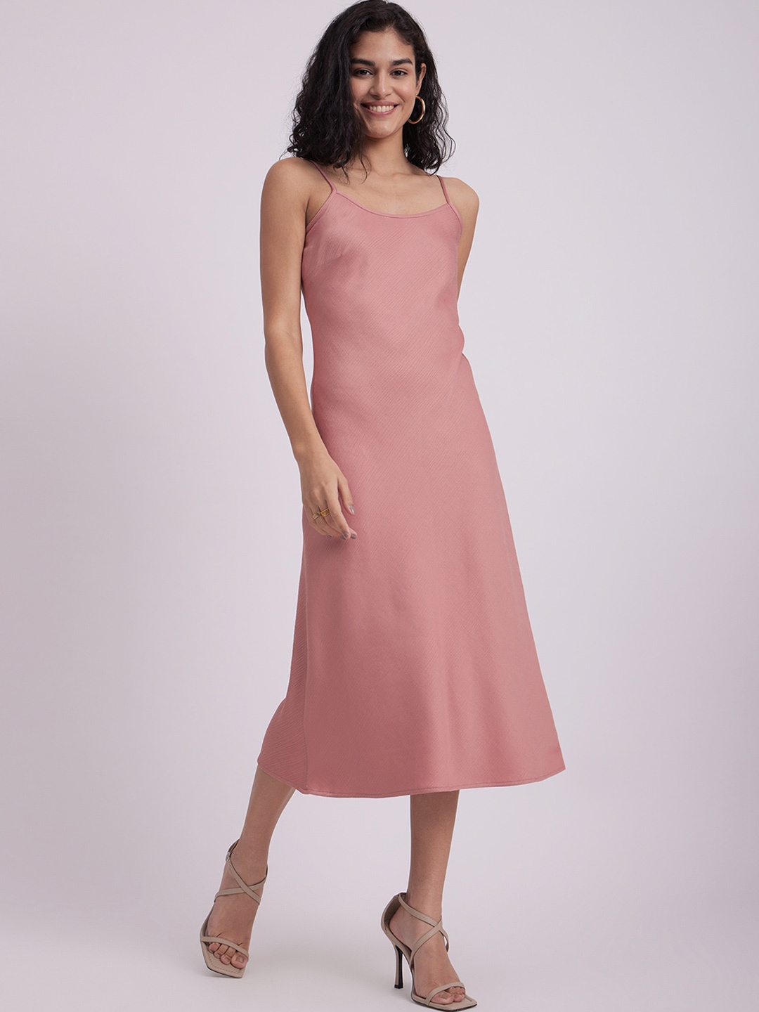 

FableStreet Satin A-Line Midi Dress, Pink