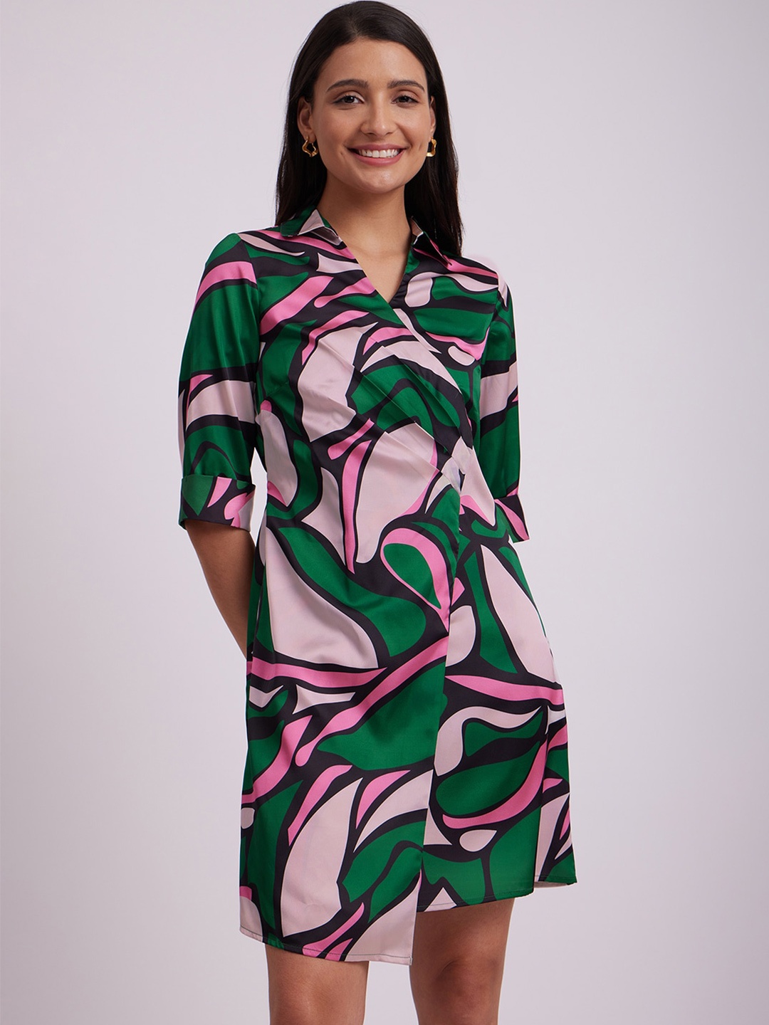 

FableStreet Floral Print Satin Sheath Dress, Green