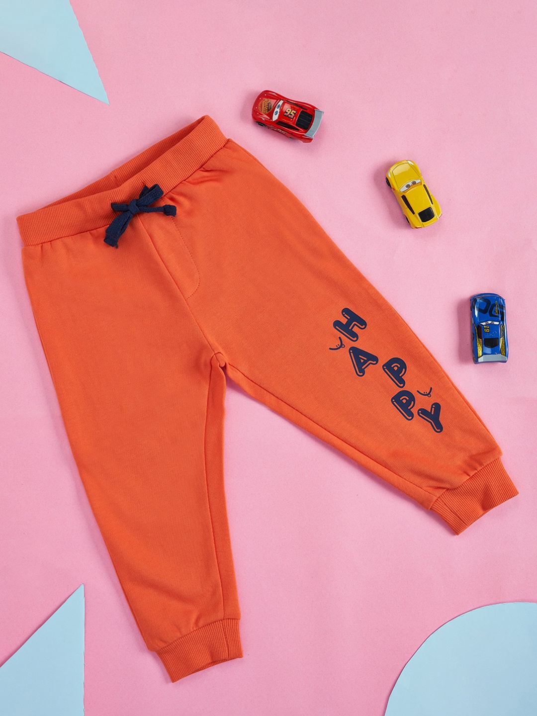 

Pantaloons Baby Infant Boys Mid-Rise Typography Printed Cotton Joggers, Orange