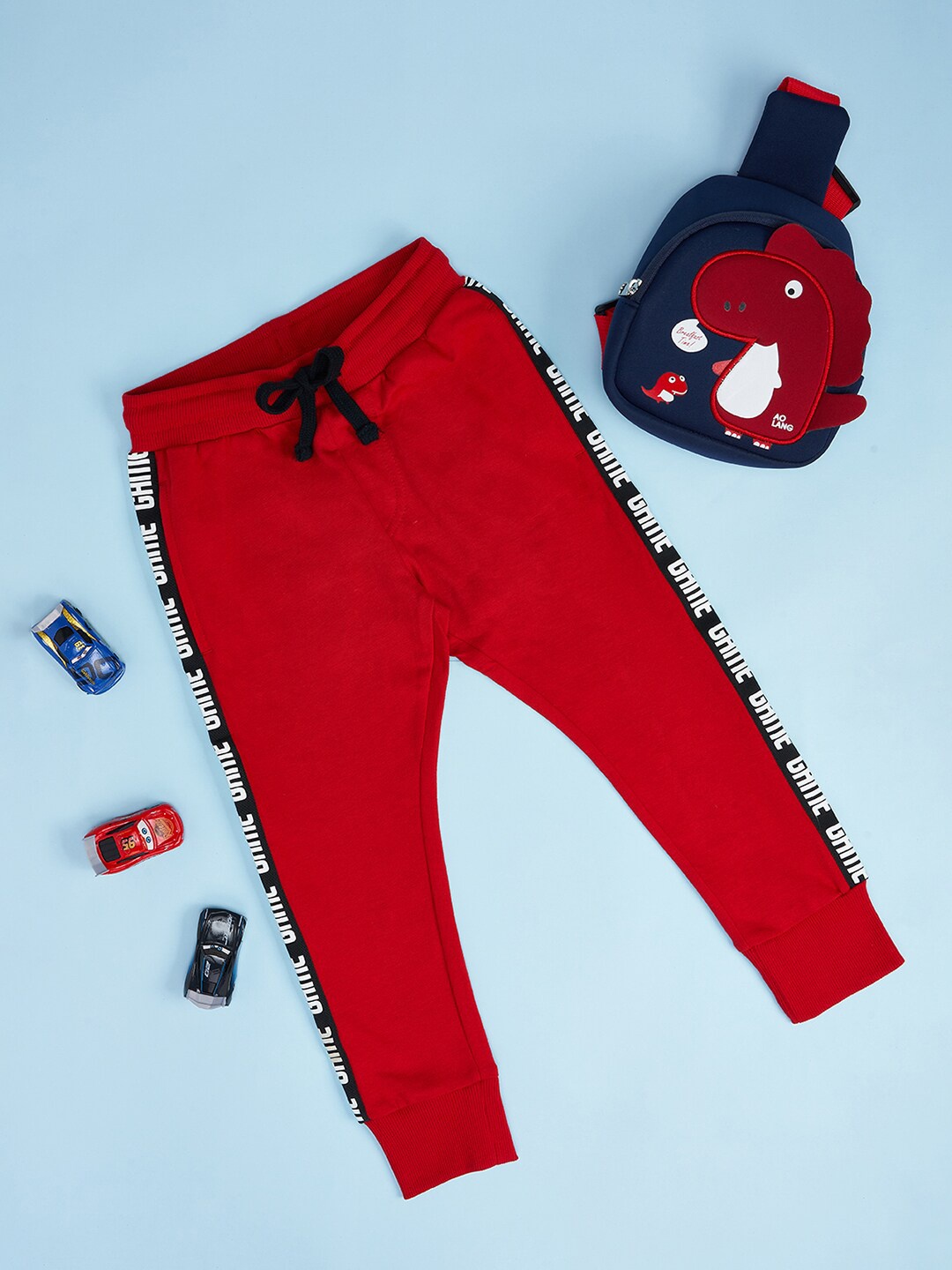 

Pantaloons Junior Boys Relaxed Fit Mid-Rise Cotton Joggers, Red