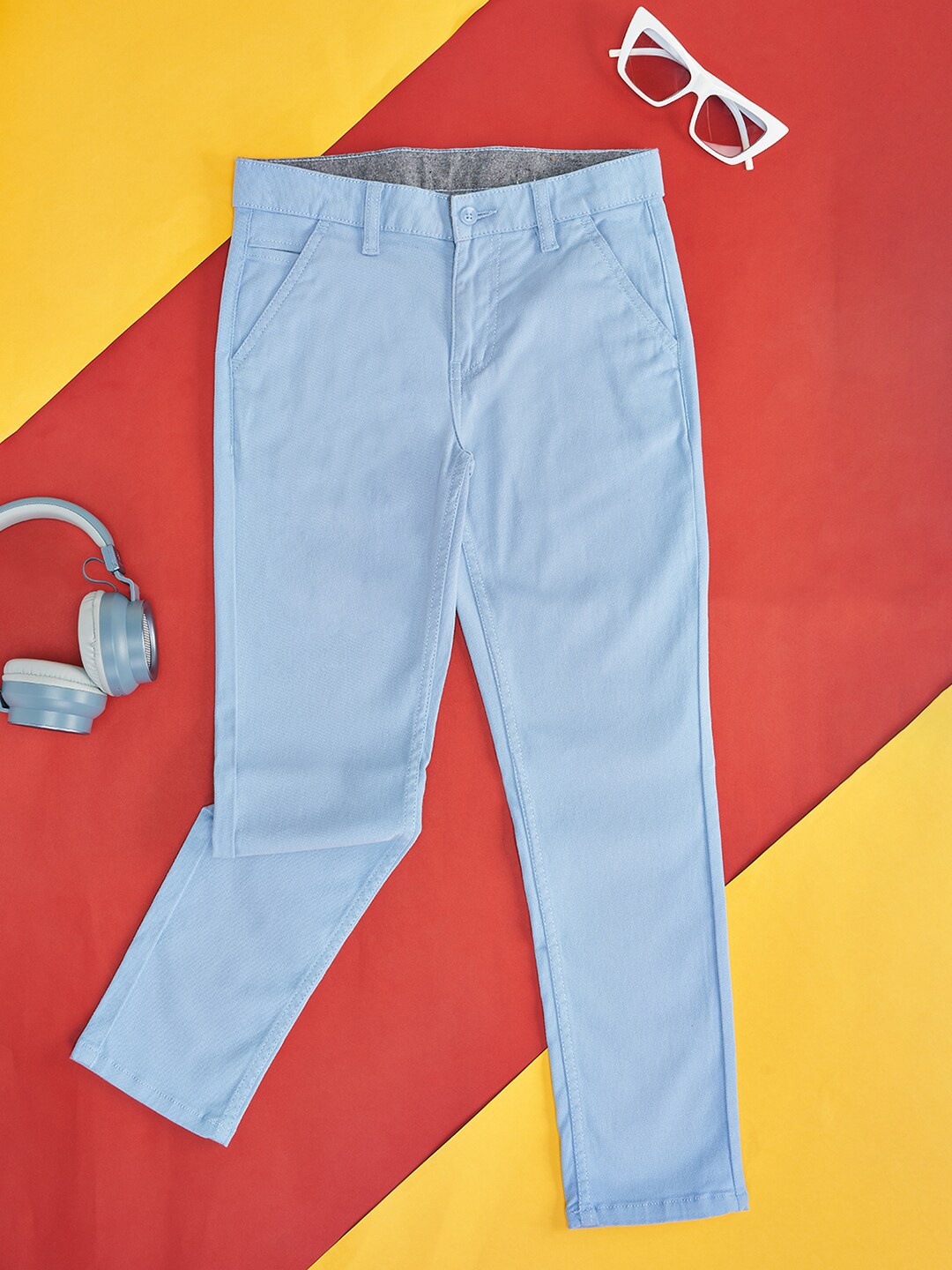 Pantaloons Junior Boys Mid-Rise Cotton Chinos Trousers, Blue