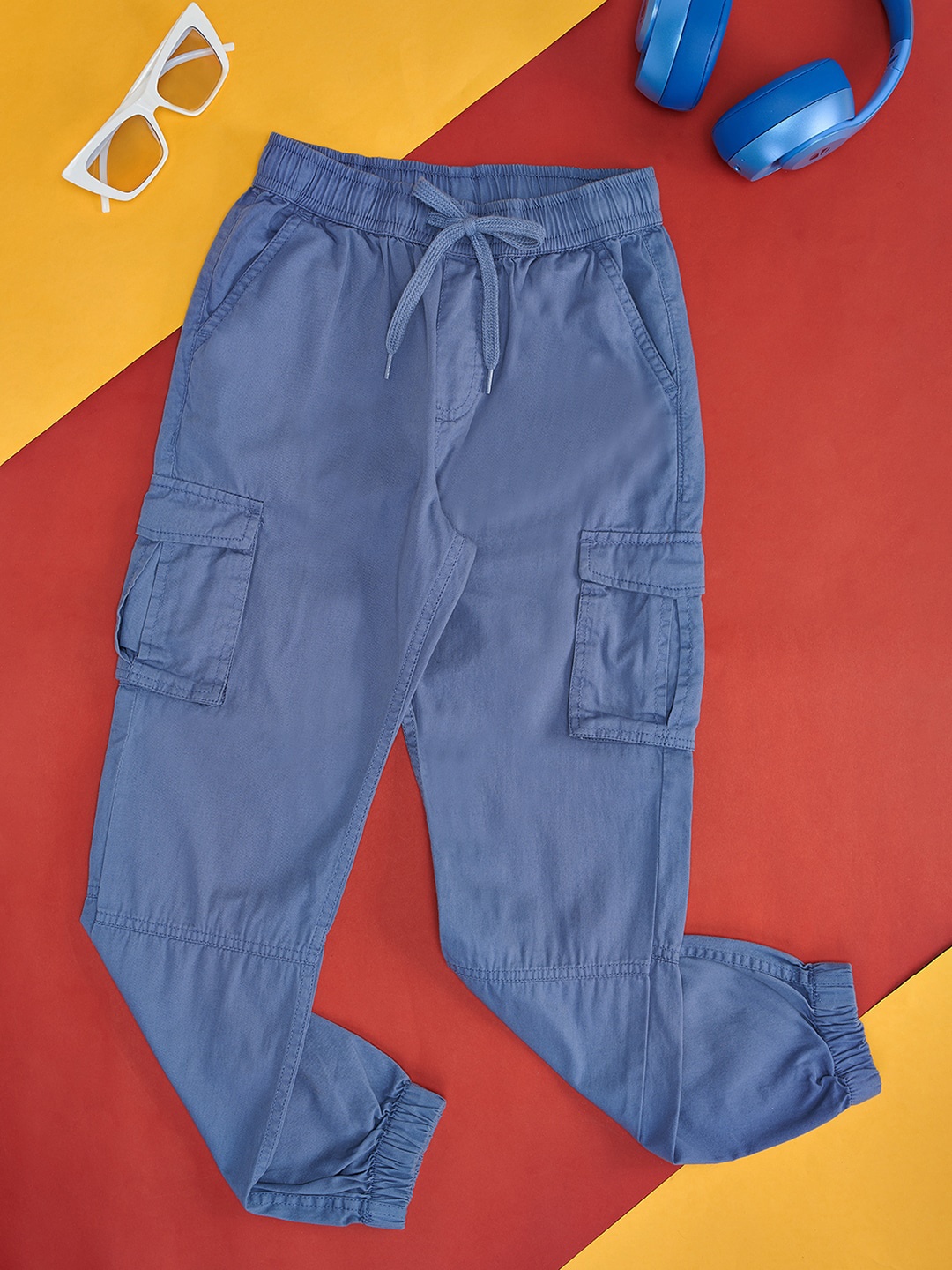 Pantaloons Junior Boys Cotton Cargos Trousers, Blue