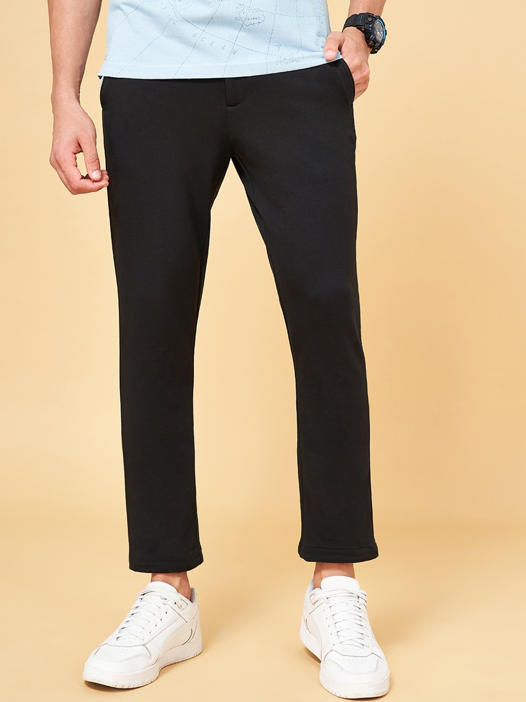 

BYFORD by Pantaloons Men Mid-Rise Cotton Crop Trousers, Black