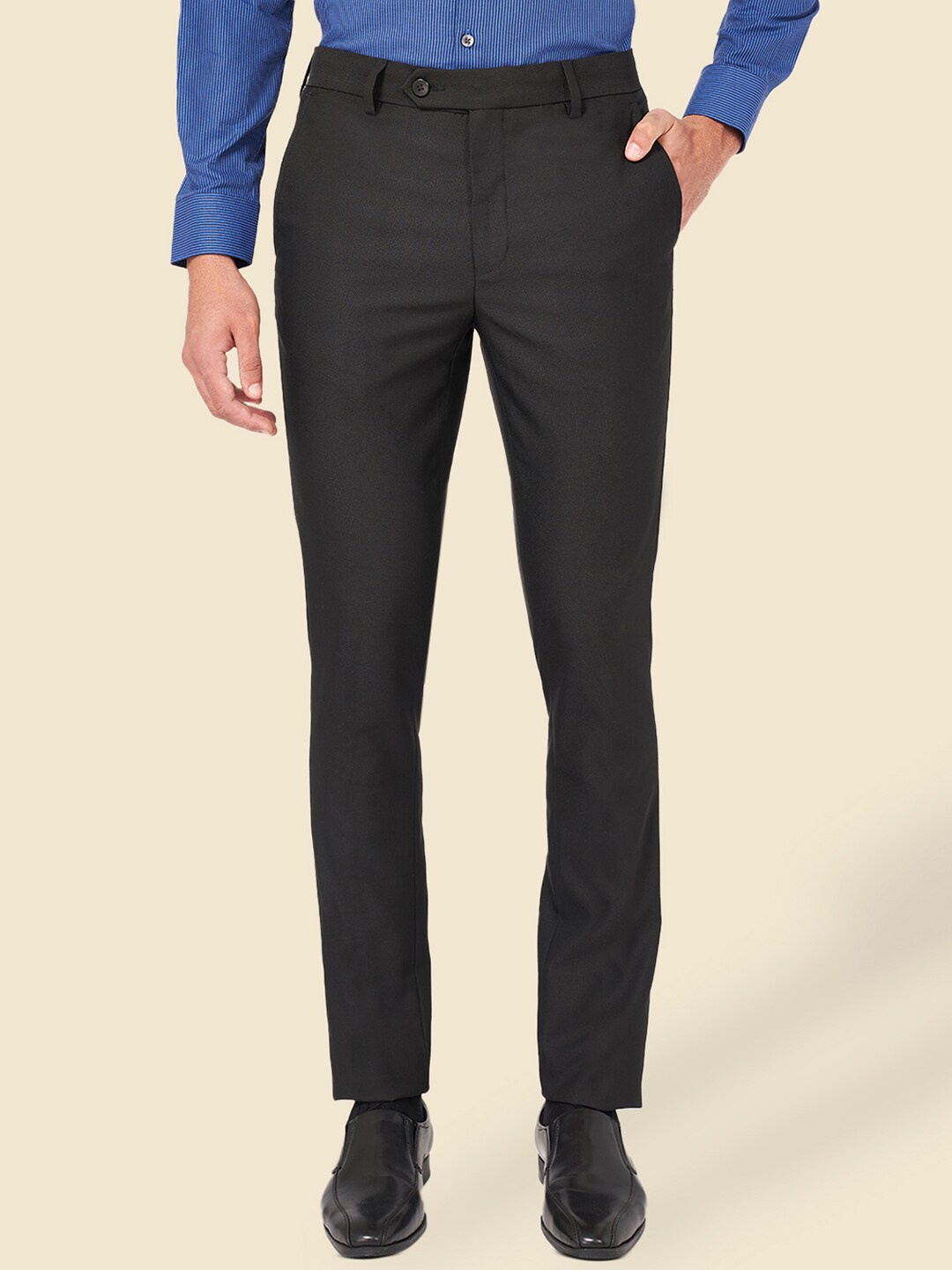BYFORD by Pantaloons Men Mid-Rise Formal Trousers, Black