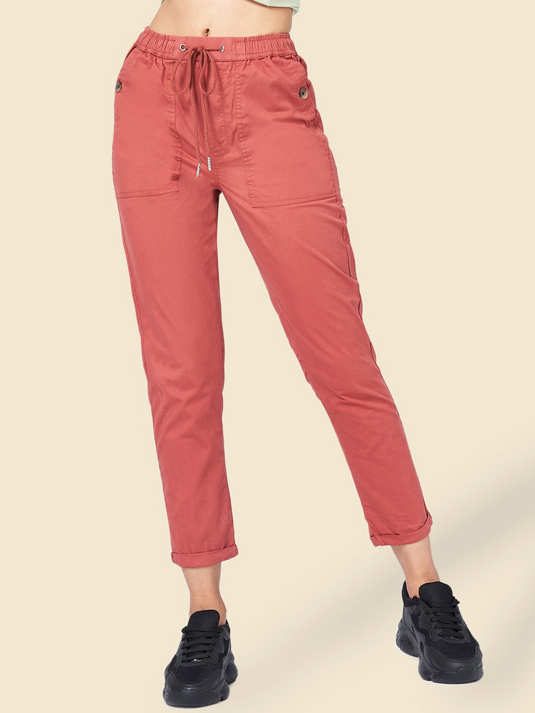 

Honey by Pantaloons Women High-Rise Casual Cotton Cropped Trousers, Rust