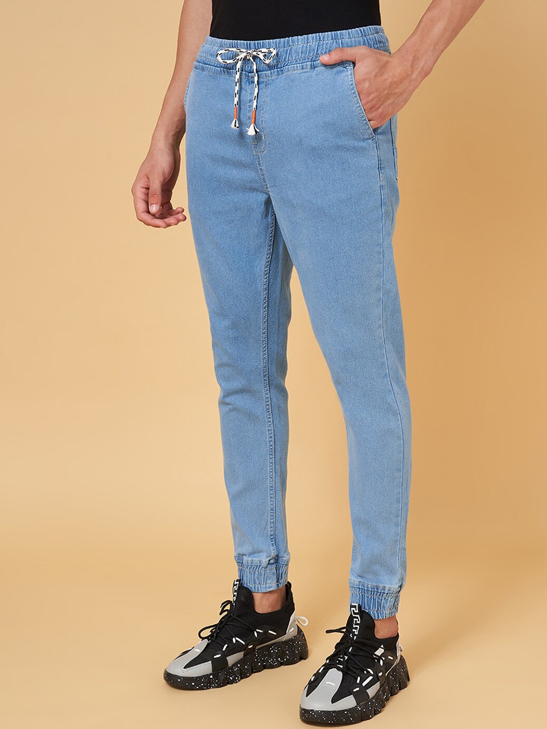 

People Men Blue Mid-Rise Joggers Trousers