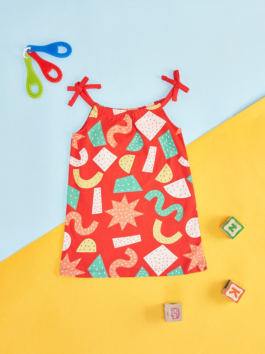 

Pantaloons Baby Infant Girls Geometric Printed Tiered Top, Red
