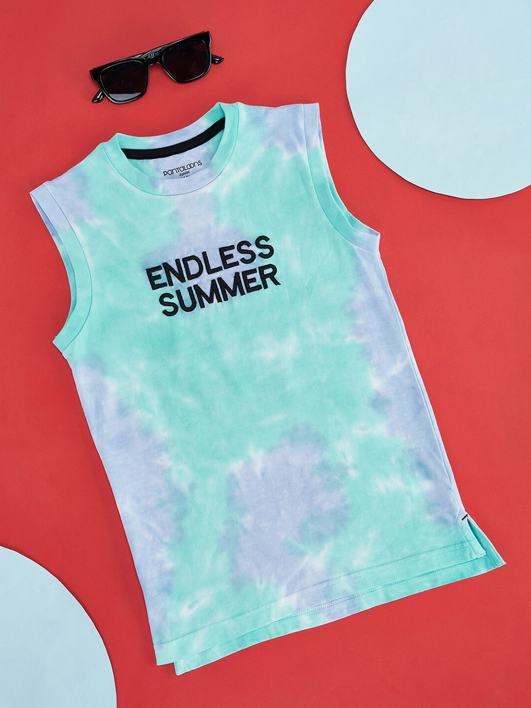 

Pantaloons Junior Boys Tie And Dye Sleeveless Cotton T-shirt, White
