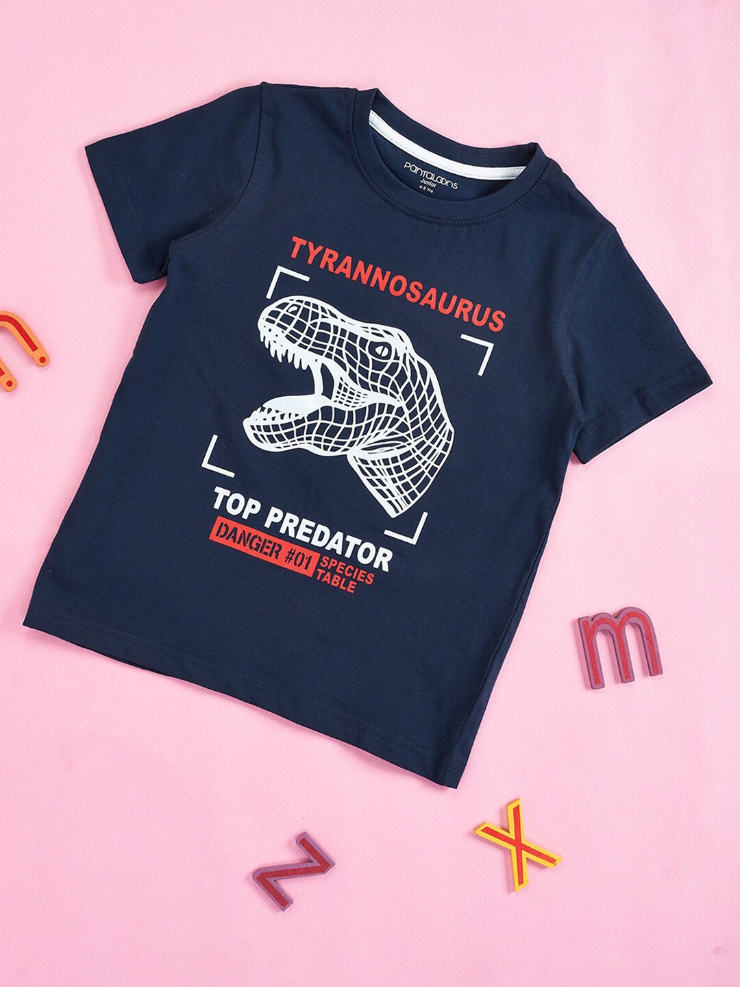 Pantaloons Junior Boys Graphic Printed Cotton T-shirt, Navy blue